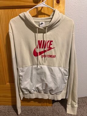 Nike Cream and White Hoodie with Red Logo